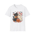 Black Cat and Ghost Halloween Shirt, Pumpkin, Bats and Bow