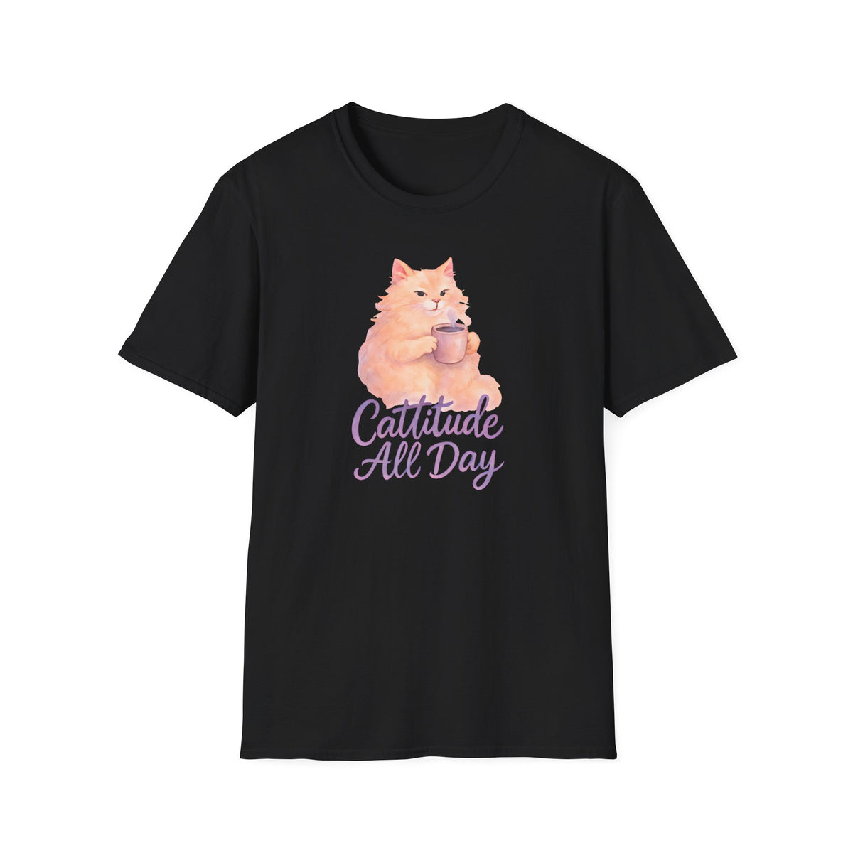 Cat with Coffee Cup T-Shirt