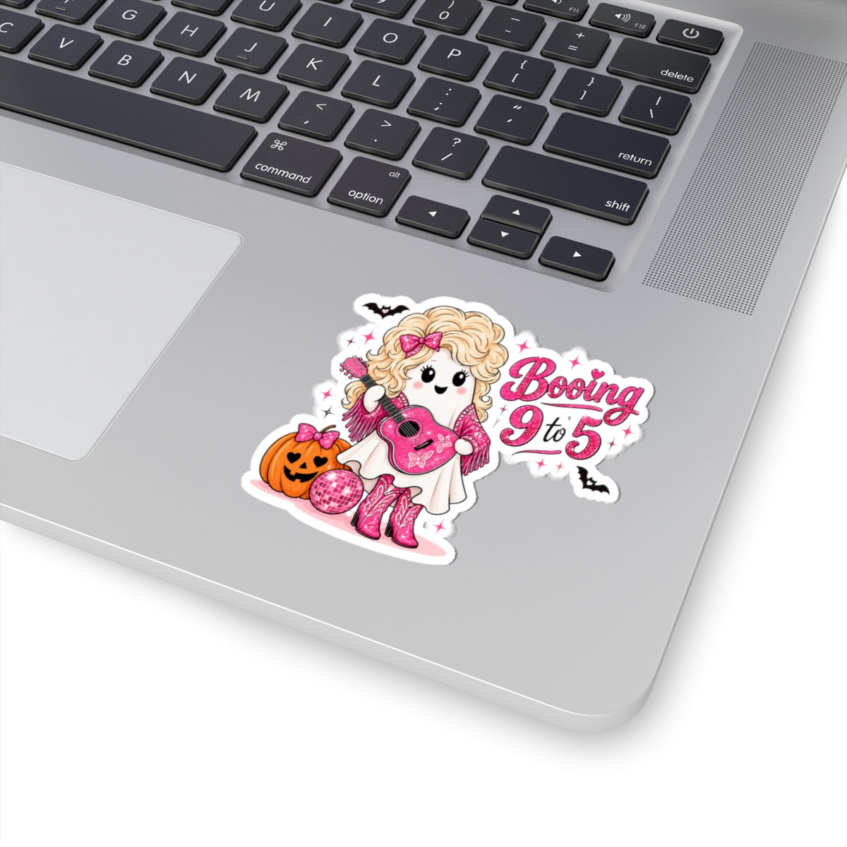 Booing 9 to 5 Ghost Sticker, Pink Cowgirl Halloween Decal