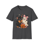 Black Cat and Ghost Halloween Shirt, Pumpkin, Bats and Bow