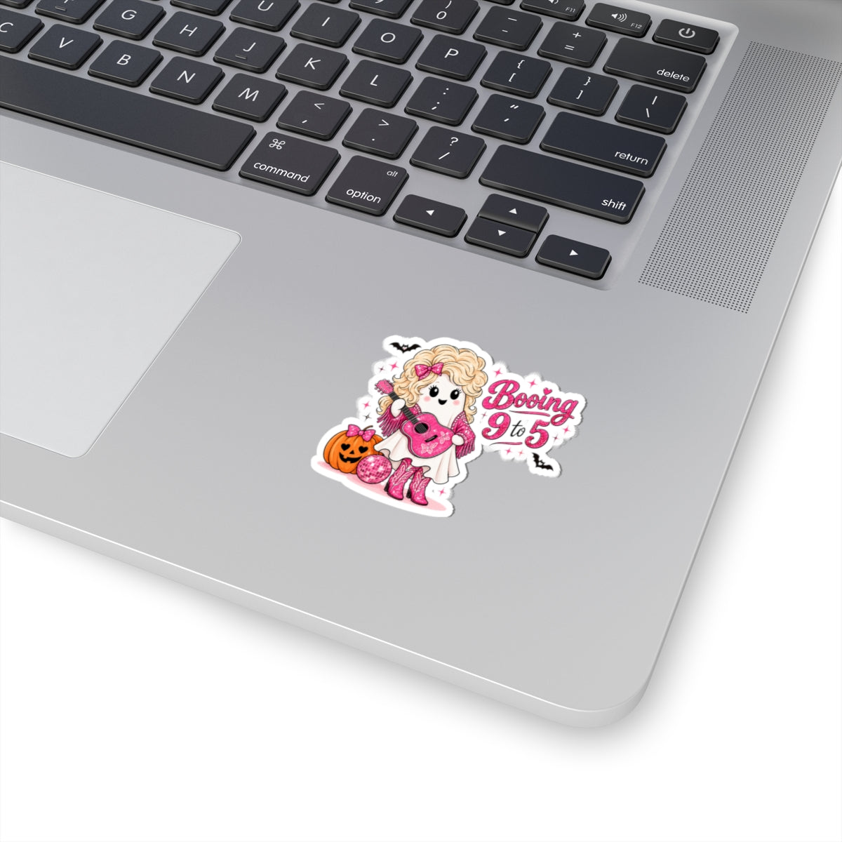 Booing 9 to 5 Ghost Sticker, Pink Cowgirl Halloween Decal