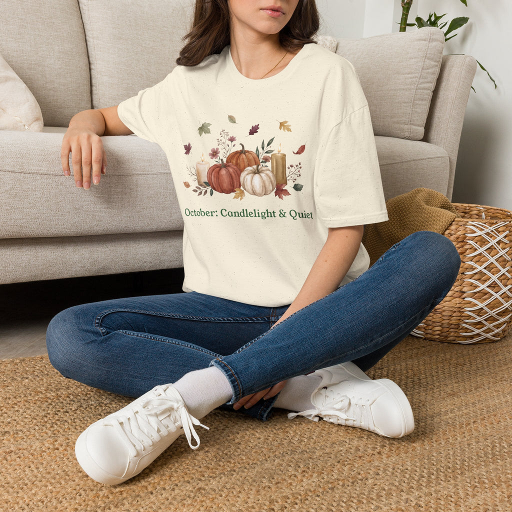 Pumpkin and Candle Shirt, Autumn Leaves Graphic
