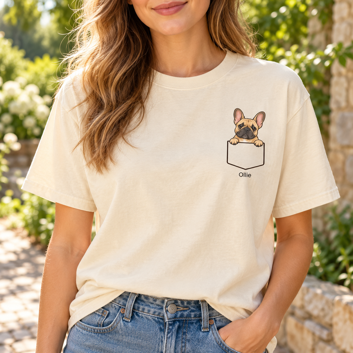 Personalized Fawn Frenchie Pocket Tee | Comfort Colors®