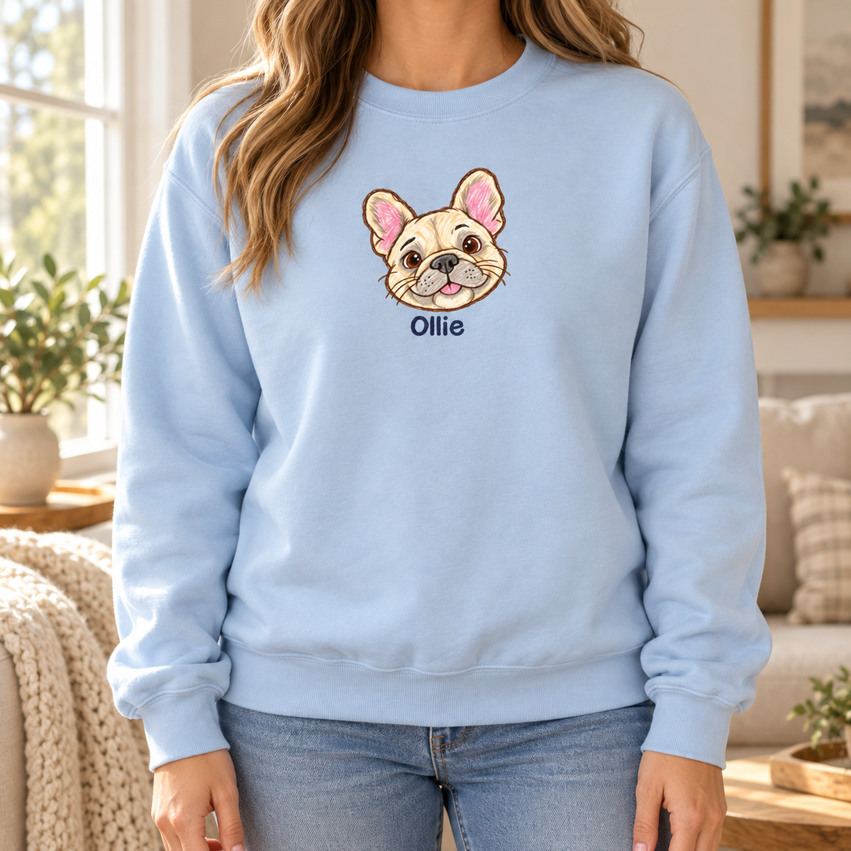 Personalized Cream Frenchie Sweatshirt, Custom Dog Name, Dog Mom Gift