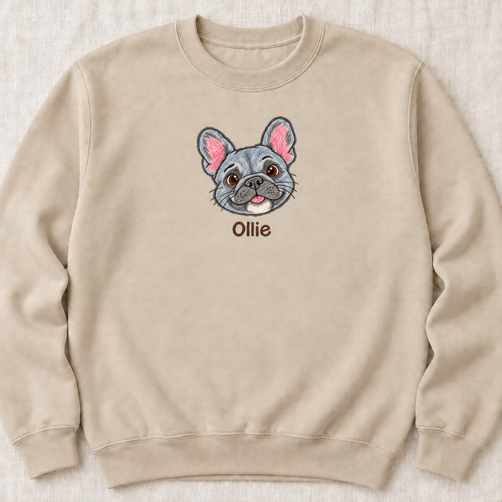 Personalized Blue-gray Frenchie Sweatshirt, Custom Dog Name, Dog Mom Gift