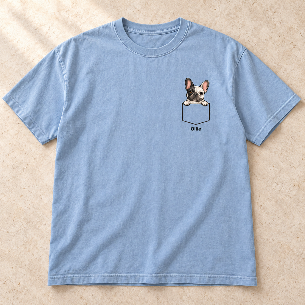 Personalized Pied (Black & White) Pocket Frenchie Shirt, Comfort Colors®, Custom Dog Name Tee