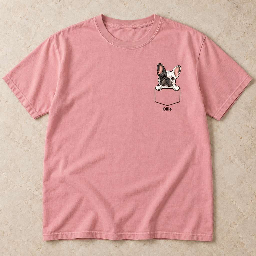 Personalized Pied (Black & White) Pocket Frenchie Shirt, Comfort Colors®, Custom Dog Name Tee
