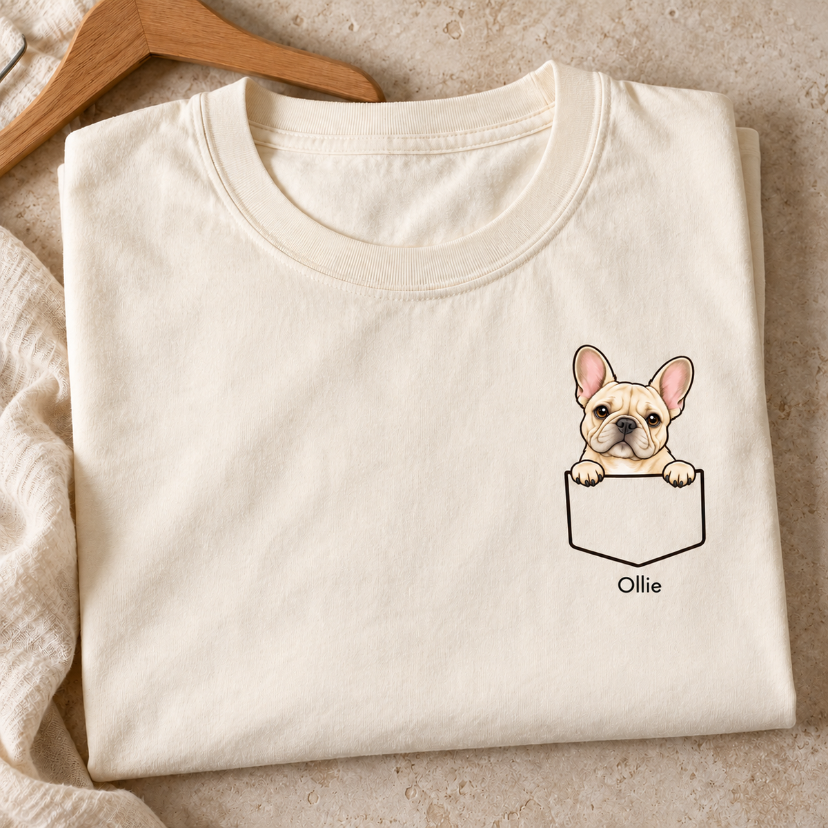 Personalized Cream Pocket Frenchie Shirt, Comfort Colors®, Custom Dog Name Tee