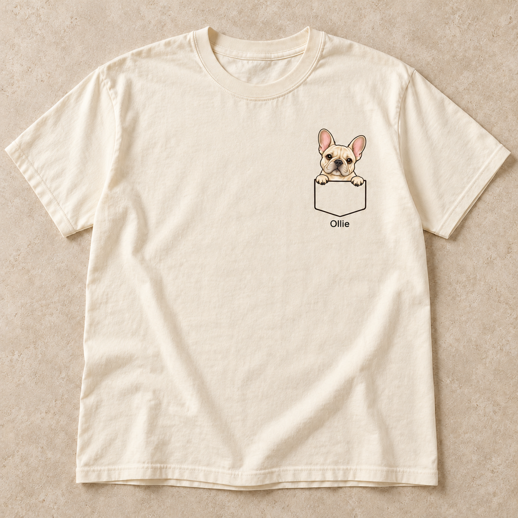Personalized Cream Pocket Frenchie Shirt, Comfort Colors®, Custom Dog Name Tee