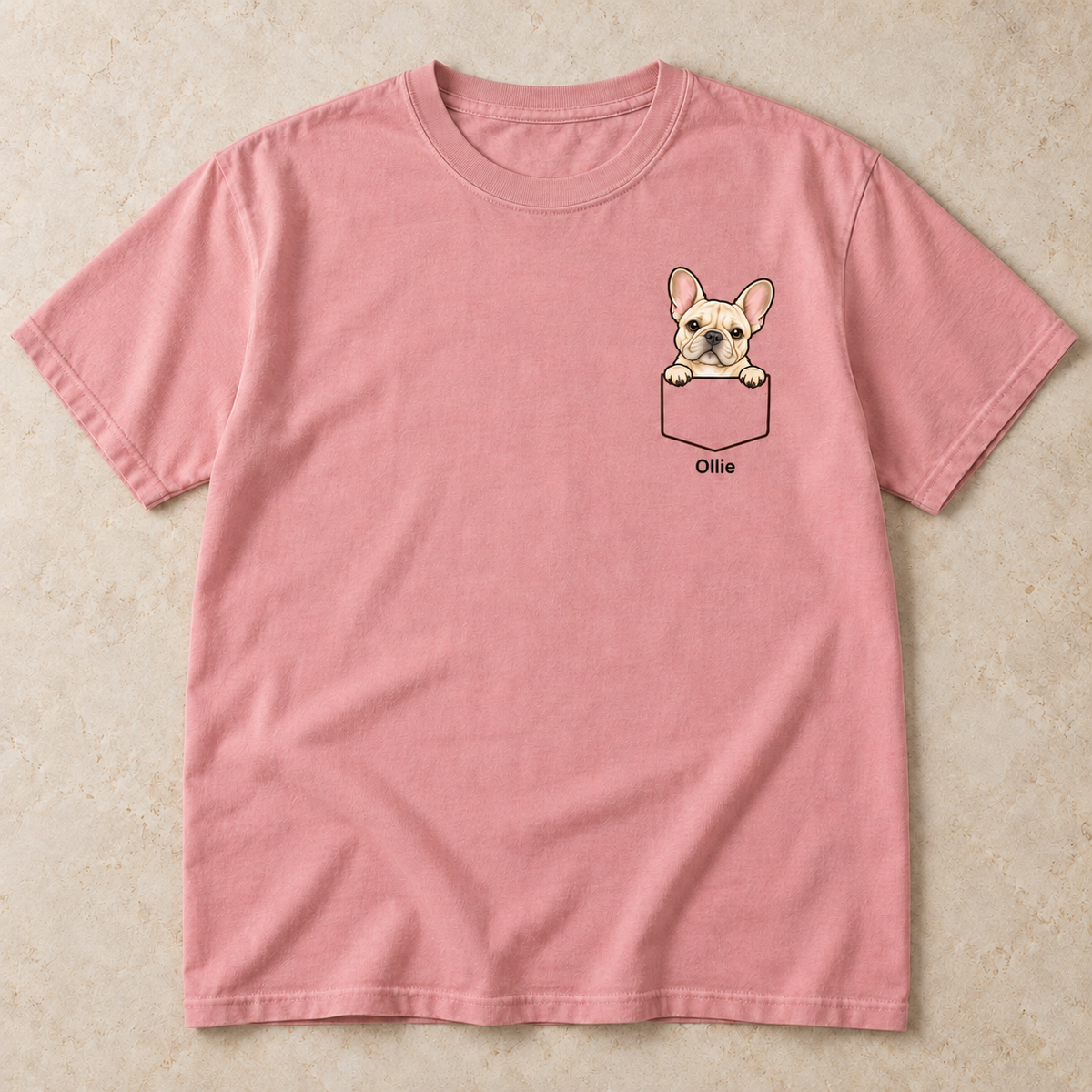 Personalized Cream Pocket Frenchie Shirt, Comfort Colors®, Custom Dog Name Tee