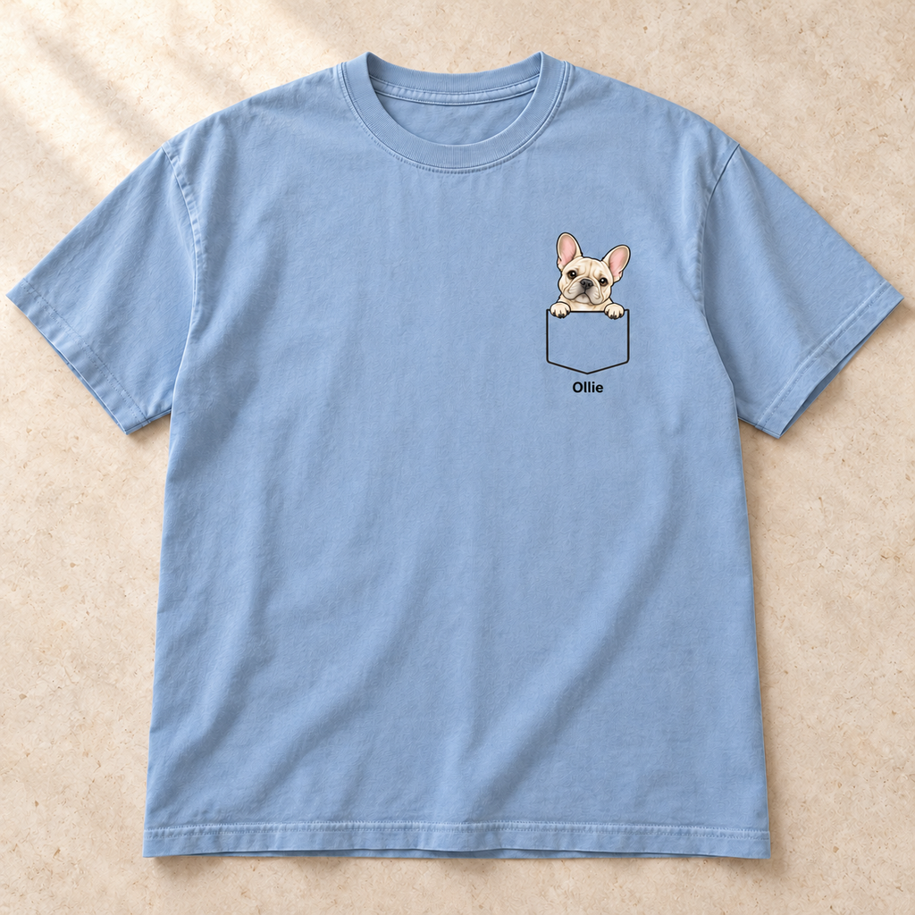 Personalized Cream Pocket Frenchie Shirt, Comfort Colors®, Custom Dog Name Tee