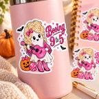 Booing 9 to 5 Ghost Sticker, Pink Cowgirl Halloween Decal