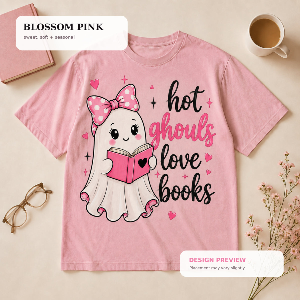 Pink Ghost Book Lover Shirt, Comfort Colors® Halloween Tee