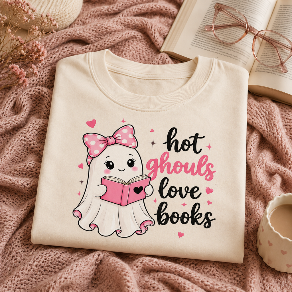 Pink Ghost Book Lover Shirt, Comfort Colors® Halloween Tee