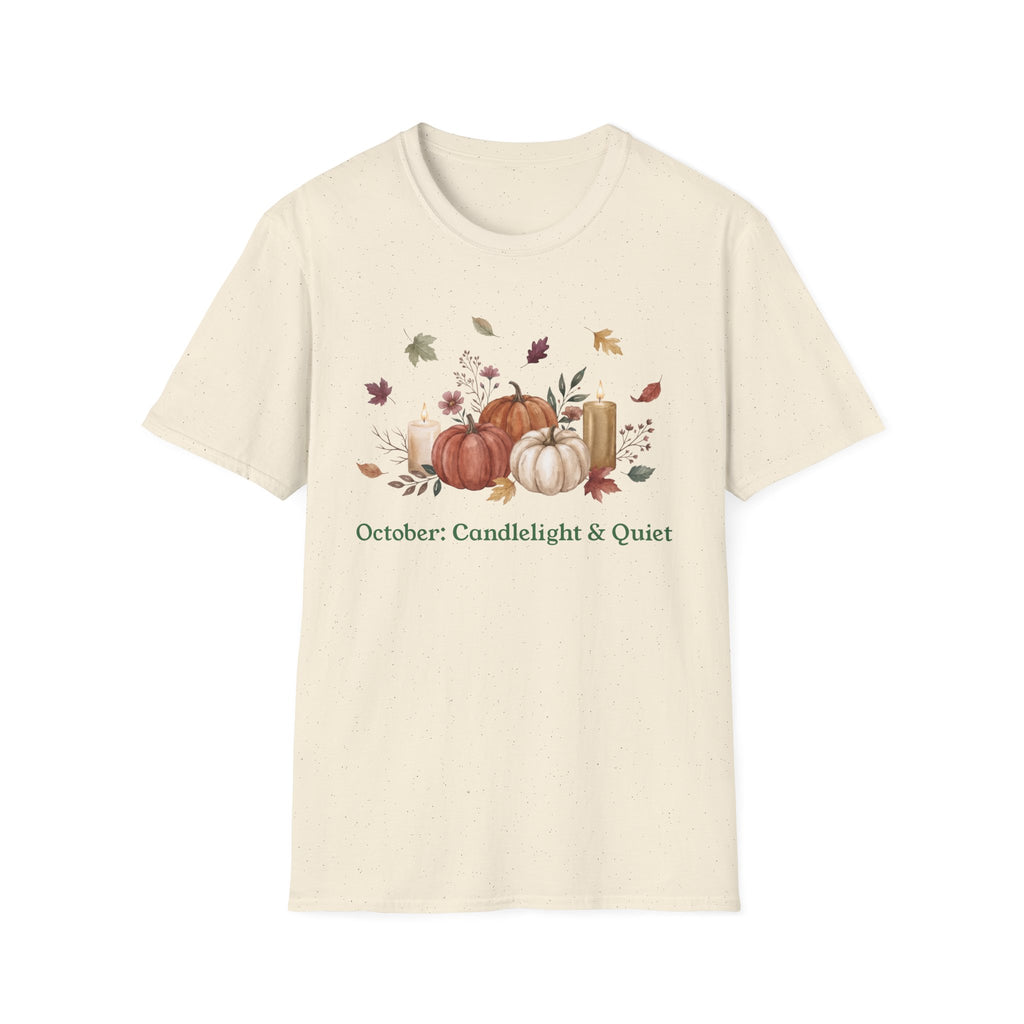 Pumpkin and Candle Shirt, Autumn Leaves Graphic