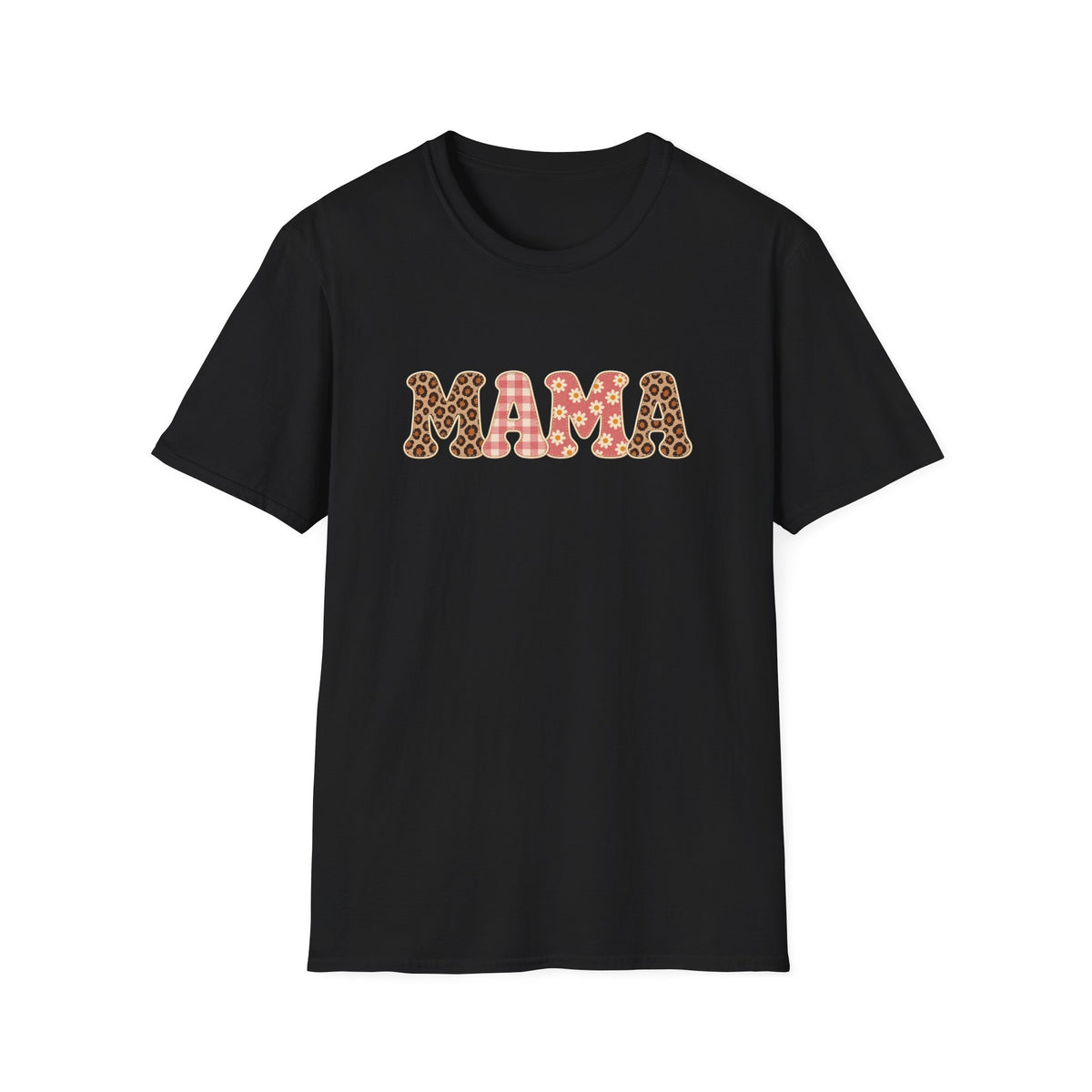 Mama Faux Patchwork Shirt, Leopard, Gingham and Daisy Print