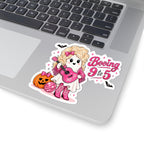 Booing 9 to 5 Ghost Sticker, Pink Cowgirl Halloween Decal