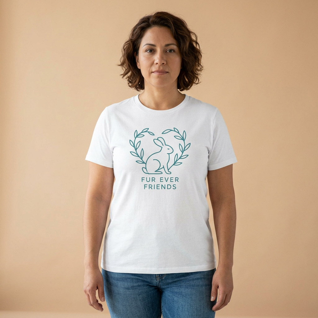 Bunny with Laurel Wreath white T-shirt on-person mockup