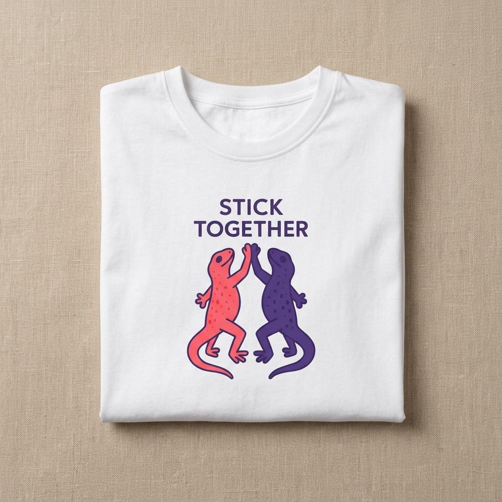 Lizards Stick Together white T-shirt folded mockup