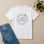 Speak for the Animals white T-shirt flatlay mockup