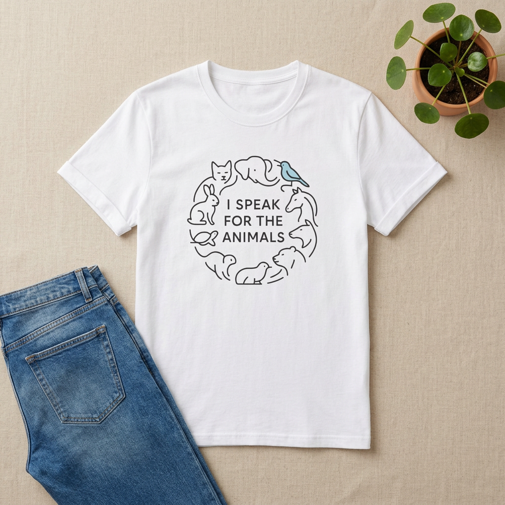 Speak for the Animals white T-shirt flatlay mockup