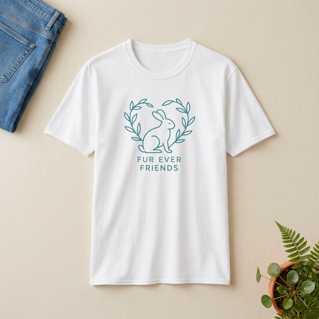 Bunny with Laurel Wreath white T-shirt flatlay mockup