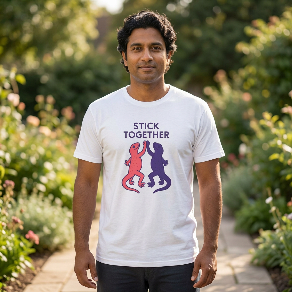 Lizards Stick Together white T-shirt lifestyle mockup